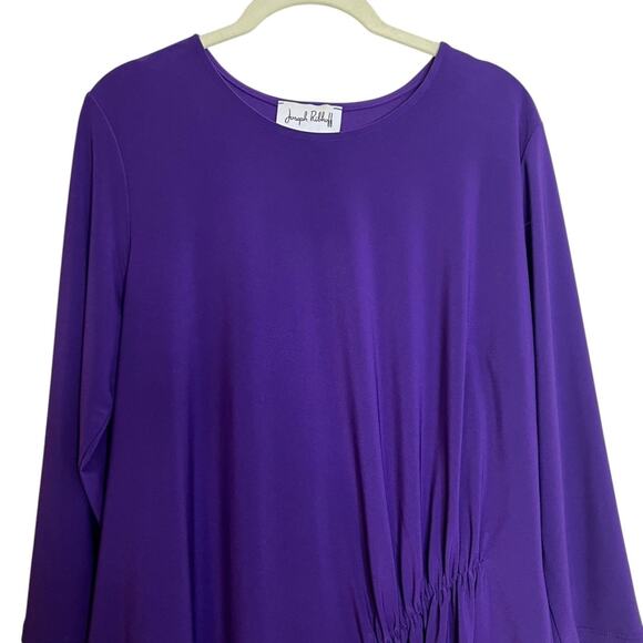 Joseph Ribkoff Womens Knit Top Size 14 Purple Asymmetrical Hem Ruched Side - Picture 2 of 6